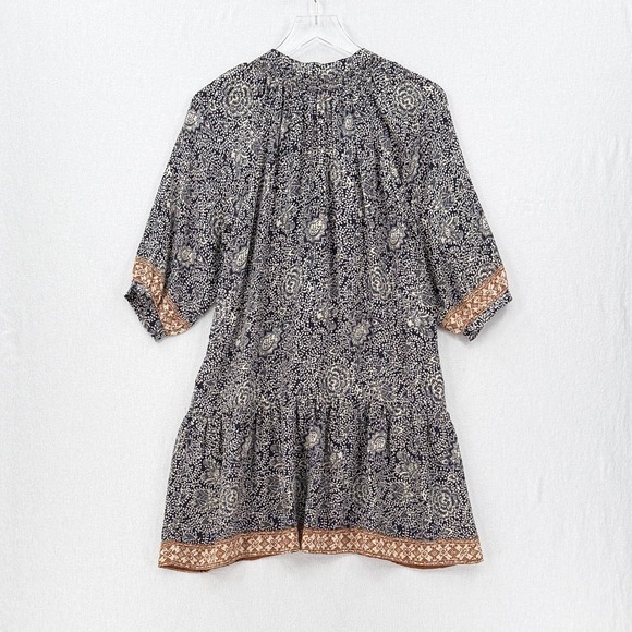 NATALIE MARTIN Stevie Dress Womens XS Blue Cream Silk Floral Boho Mini Smock - Picture 3 of 13